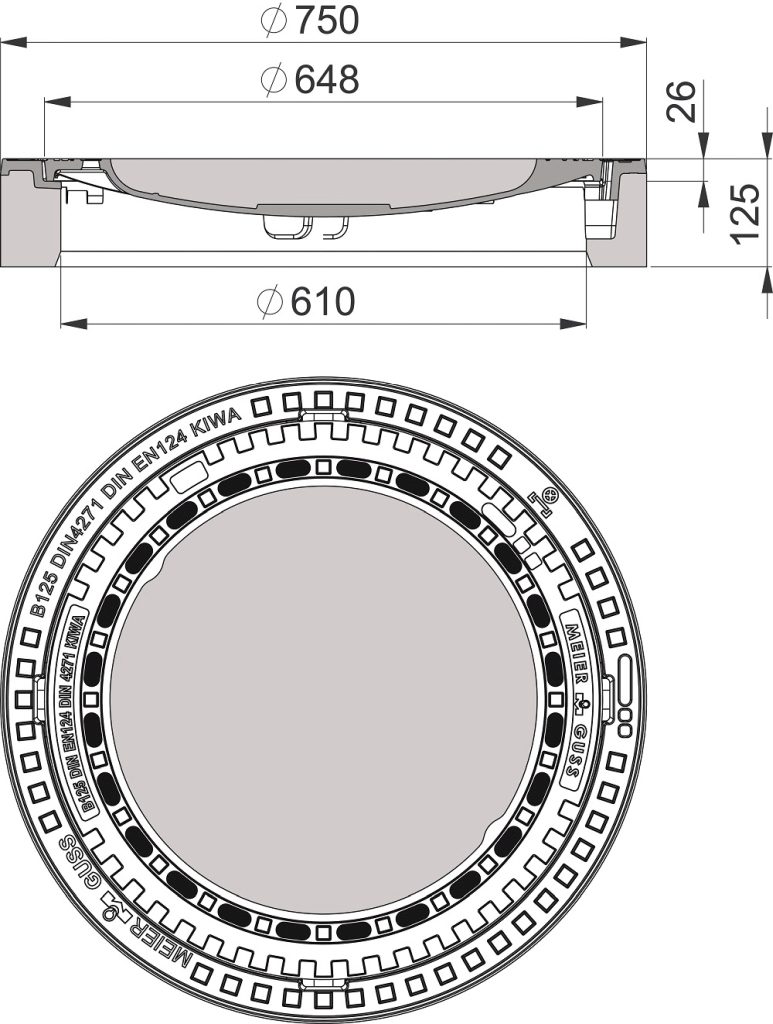 MG 102030 Schachtabd. 600mm Begu Kl.B125 Rahmen Begu,Deckel Begu mB DIN EN 124 