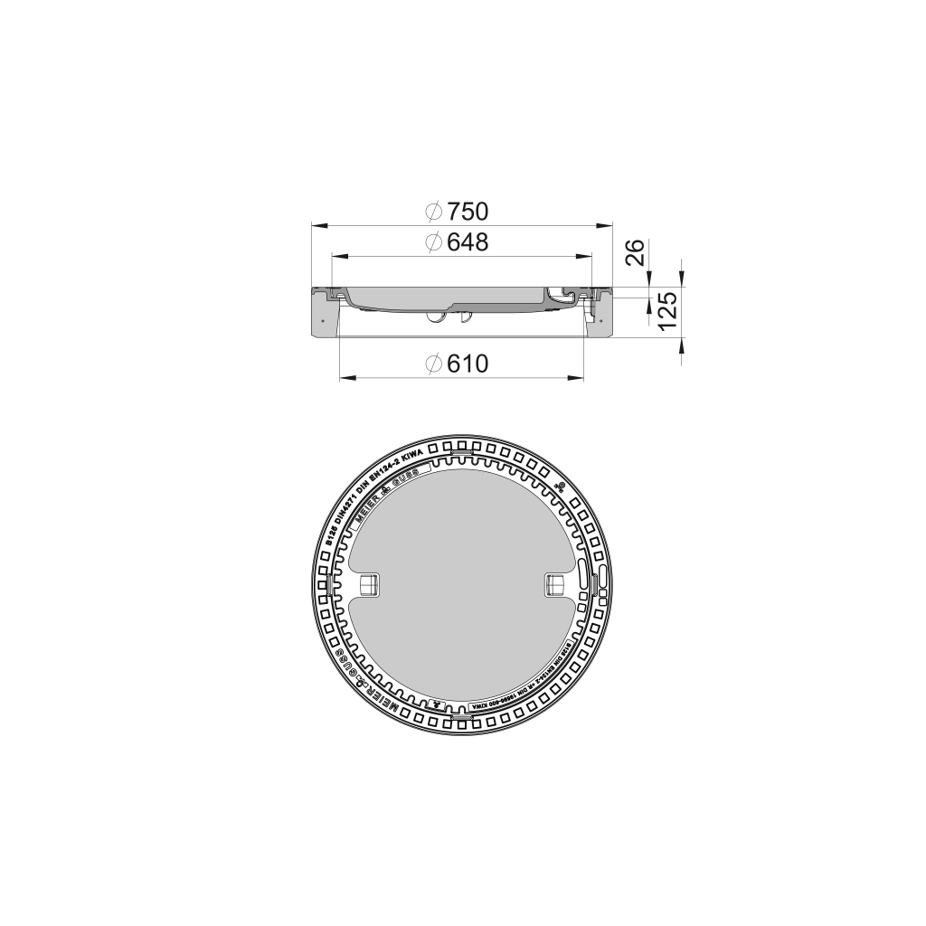 MG 102040 Schachtabd. 600mm Begu Kl.B125 Rahmen Begu,Deckel Begu oB DIN EN 124 