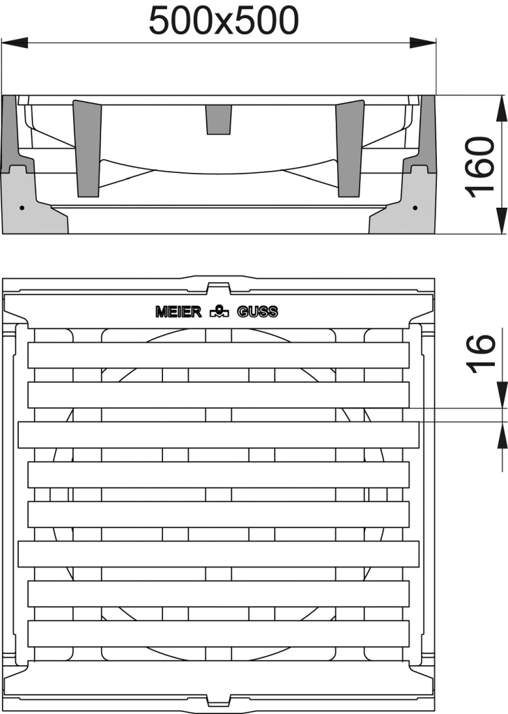 MG 204361 Aufsatz Begu Kl.D400 500/500 Pult m.Einlage Schlitzweite 16,5 mm Fussg. 